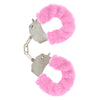 Furry Fun Wrist Cuffs – Pink Plush Lining with Keys (Metal)