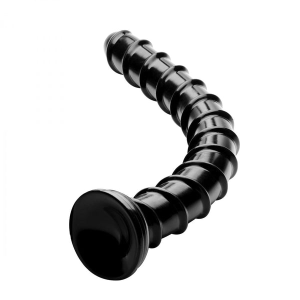 18 Inch Swirl Thick Anal Snake Dildo – Extra Long Black Suction Toy by XR Brands