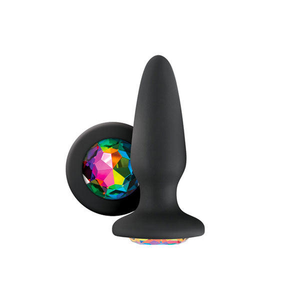 Glams Black Silicone Butt Plug with Rainbow Gem