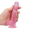 Crystal Clear Dildo with Balls – 6 Inch Length, Suction Base (Pink/Purple)
