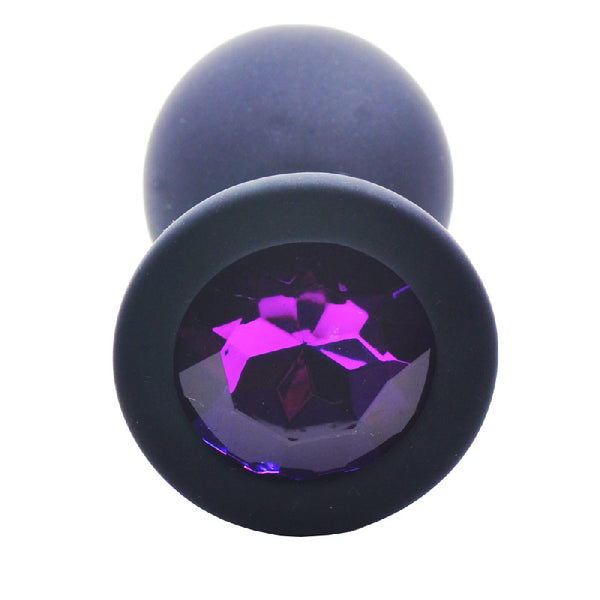 Medium Black Silicone Butt Plug with Purple Diamond – Jewelled Anal Plug