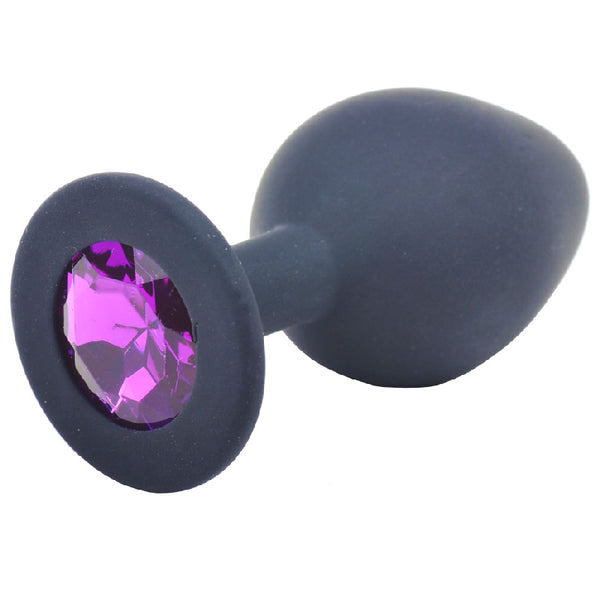 Medium Black Silicone Butt Plug with Purple Diamond – Jewelled Anal Plug