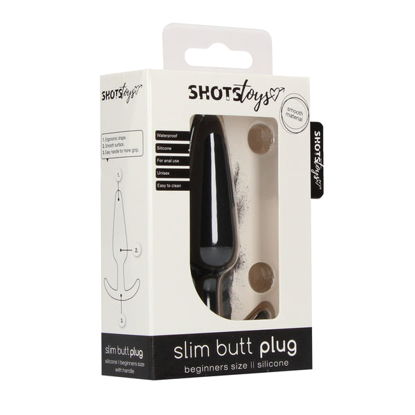 Beginner Slim Black Silicone Butt Plug – Tapered Plug with Grip Handle