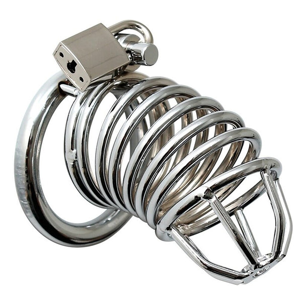 Chrome Chastity Cock Cage – 45mm Ring with Padlock & Key