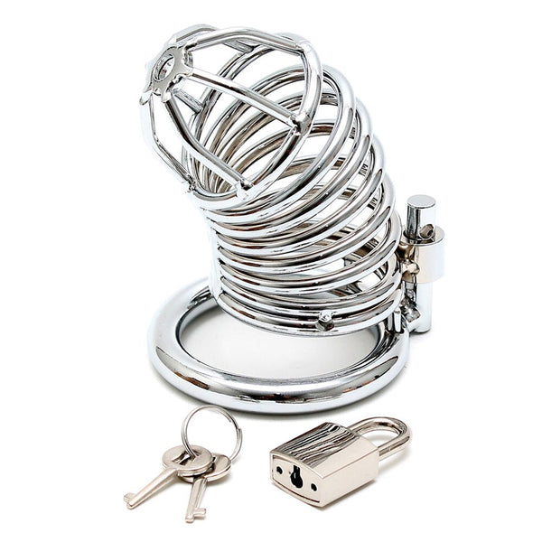 Chrome Chastity Cock Cage – 45mm Ring with Padlock & Key